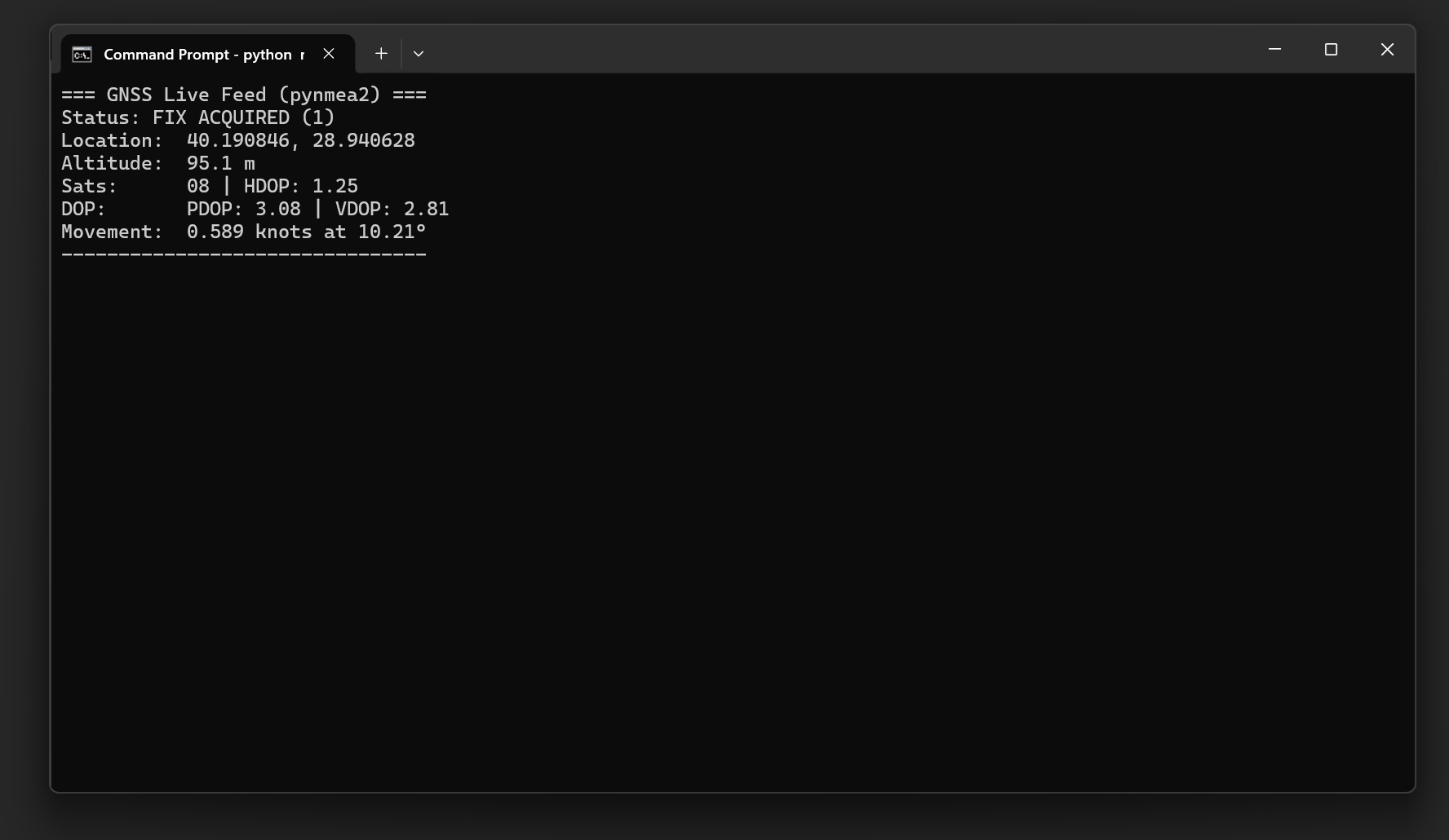 Konsol çıktı görünümü